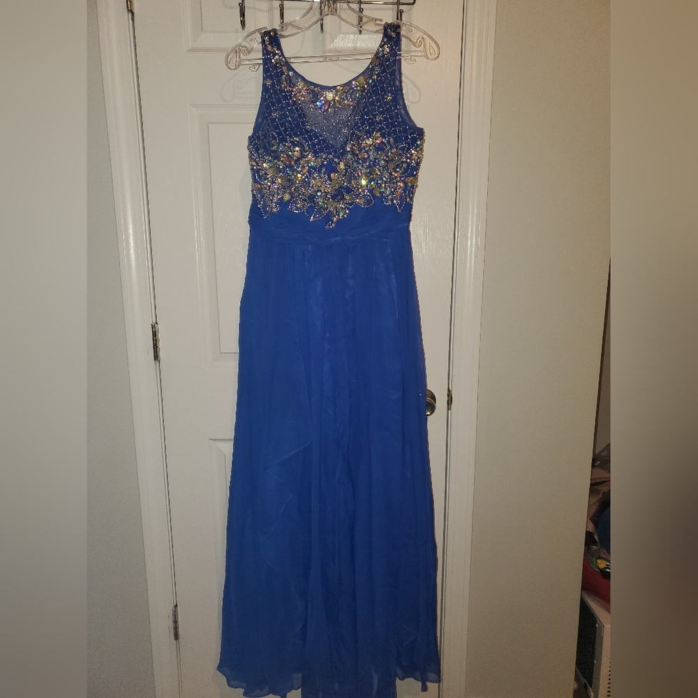 Royal blue prom dress with sequence
